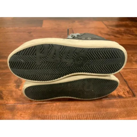P448 Gray & Black Ribbed High-Top Sneakers Gold Tongue, Size 6 (US) 36 (IT)